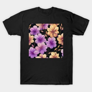 Purple and Yellow Flowers - Floral Design T-Shirt